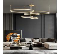 WayLuoung Lámpara LED Metal | 5 Círculos 20+40+60+80+100cm | 130W Lámpara Colgante Techo Anillos, Control Remoto Regulable 3000-6000K, Lámpara Colgante Pantalla Acrílica Sala Dormitorio Vestíbulo【Oro】