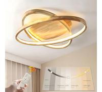 WayLuoung Lámpara Techo LED De Madera | Ø52cm50W 4300Lm | 3000K-6000K Regulable Con Control Remoto, 2 Anillos Madera Natural Moderna + Lámpara Ovalada Acrílica Sala Estar Dormitorio Infantil Cocina
