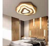 WayLuoung Lámpara Techo LED Madera | Ø57cm 50W 4300lm | 3000K-6000K Regulable Con Control Remoto, Lámpara Moderna Madera Natural + Nubes Acrílicas, Sala Estar Dormitorio Infantil Cocina Comedor Casa