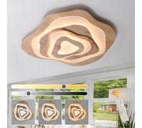 WayLuoung Lámpara Techo LED Madera | Ø80cm 65W 5500lm | 3000K-6000K Regulable Con Control Remoto, Lámpara Moderna Madera Natural + Nubes Acrílicas, Sala Estar Dormitorio Infantil Cocina Comedor Casa