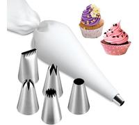 Waymaytecy 6 Piezas Mangas Pasteleras en Silicona, 5 Boquillas de Repostería Inoxidable Lavables y 1 Blanco Manga Pastelera Reutilizable, para Decoración de Tartas y Cupcakes, Galletas, Glaseado