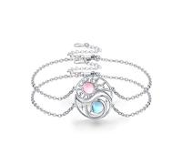 Waysles 2 pulseras Bff Luna Sol Plata de ley 925 Hermanas Pulsera Redonda Cristales Piedra Lunar Sol Luna Amistad Pulsera Bff Joyas para 2 Niñas, 7+2 in, Plata de ley