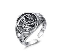 Waysles Anillo de plata de ley 925, diseño de búho y parca, diseño de calavera y amuleto de Santa Muerte, Innendurchmesser: 19,1 mm/0,75 Zoll, Plata de ley, Sin piedras preciosas