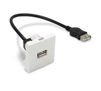 Waytex 37268 - Plastron USB tipo A 45x45 F/F hembra cable largo 20cm blanco para canal o soporte de rejilla de pared