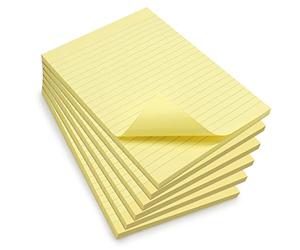 WAYTEX 931685C6 600 notas adhesivas A5 con líneas - Juego de 6 bloques de 100 hojas adhesivas reposicionables Gran formato, 15 x 21 cm, color amarillo pastel