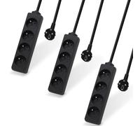 Waytex - Juego de 3 enchufes eléctricos (4 Tomas eléctricas, 16 A, 2 P+T, Cable de 1,50 m, Seguridad Infantil, CE NF, Color Negro