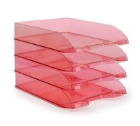 Waytex - Juego de 4 cestas de Correo, A4, plástico, Color Rojo Transparente