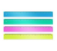 Waytex Juego de 4 Reglas de 30 cm, irrompibles y Flexible, Regla Plana graduada para la Escuela y el Ocio Creativo, Color Aleatorio Azul, Verde, Rosa o Amarillo