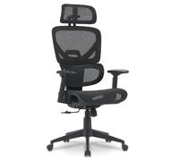 Waytex Silla de Oficina ergonómica con Asiento de Malla tensada - Reposacabezas y reposabrazos Ajustables 3D - Soporte Lumbar dinámico - basculante síncrono - Uso intensivo + de 7 h - Negro