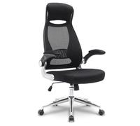 Waytex Silla de Oficina ergonómica de Tela de Red, Respaldo Alto con reposacabezas Integrado, apoyabrazos elevables, Soporte Lumbar, Altura Ajustable, pie de Metal Cromado, Negro