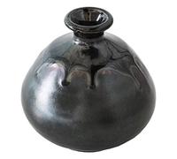 Wazakura Elegante Jarrón Pequeño de Cerámica para Ikebana, Hecho en Japón, Jarrón Decorativo para Arreglos Florales Pintado a Mano - Jarrón en Forma de Botella Color Negro Metálico