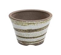 Wazakura Japan - Maceta para Bonsai Colección Banko 100% Hecha en Japón, Tiesto pequeño y Redondo de cerámica, 12 cm de diámetro, Agujero de Drenaje - Pincelada Blanca