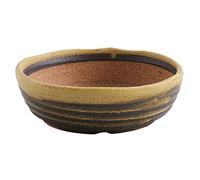 Wazakura Japan - Maceta para Bonsai Colección Shigaraki 100% Hecha en Japón, Tiesto Oval de cerámica con Borde esmaltada en Color Arena, 21 cm de diámetro, Agujero de Drenaje