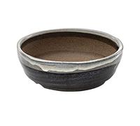 Wazakura Japan - Maceta para Bonsai Colección Shigaraki 100% Hecha en Japón, Tiesto Oval de cerámica con Borde esmaltada a Rayas Blancas, 17 cm de diámetro, Agujero de Drenaje
