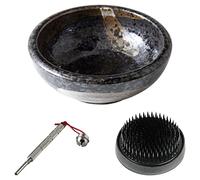 Wazakura Kit de Herramientas Ikebana para Principiantes, Fabricado en Japón, jarrón Negro Minoyaki, Soporte Kenzan Negro, Limpiador (jarrón Negro Minoyaki, Kenzan Negro, Herramienta de Cuidado)
