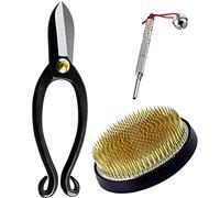 Wazakura Kit Ikebana Esencial de 3 herramientas de arreglos florales japoneses con tijeras Ikenobo para podar y cortar flores, soporte de flores Kenzan Redondo 80mm y limpiador de Kenzan