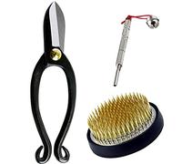 Wazakura Kit Ikebana Esencial de 3 herramientas de arreglos florales japoneses (Tijeras Ikenobo + Kenzan de latón 61mm + Limpiador de kenzan)