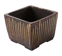 Wazakura Maceta Cuadrada de Bonsái Pequeña Hecha a Mano con Agujero de Drenaje (105mm) Hecha en Japón, Macetero Decorativo de Flores - Marrón a Rayas