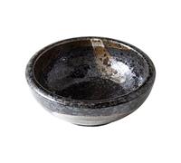 Wazakura Minoyaki Pequeño Jarrón Redondo Esmaltado para Ikebana Hecho en Japón, Suministros de Cerámica para Arreglos Florales Pintados a Mano - Negro con Pinceladas Marrones y Blancas