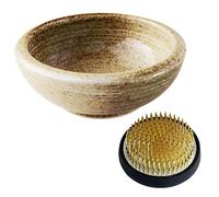 Wazakura Set Ikebana Esencial Minoyaki con jarrón Beige Arena y kenzan Redondo para arreglos Florales japoneses de Ikebana, florero de cerámica y kenzan de latón (61 mm)