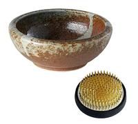 Wazakura Set Ikebana Esencial Minoyaki con jarrón en Color Terracota y Blanco y kenzan Redondo para arreglos Florales japoneses de Ikebana, florero de cerámica y kenzan de latón (61 mm)