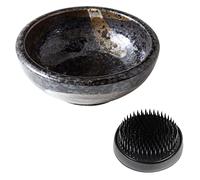 Wazakura Set Ikebana Esencial Minoyaki con jarrón y kenzan Redondo en Color Negro para arreglos Florales japoneses de Ikebana, florero de cerámica y kenzan Negro (61 mm)