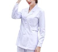 WAZHAKU Abrigo científico de manga larga para mujer, cosplay, bata de laboratorio, disfraz de enfermera, ropa de trabajo, prácticas de verano, R blanco., L