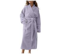 WAZHAKU Bata larga para mujer, poncho de baño de rizo, mullido, ropa de noche, forro polar, elegante, con cinturón, bata de casa, bata de baño, bata de baño, bata de baño, bata de salón, algodón
