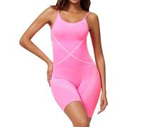 WAZHAKU Body moldeador para mujer, tanga, correa de hombro ajustable, bodysuits esculpir, mono corto de una pieza, material elástico, mono deportivo, fitness, yoga, entrenamiento, pelele, O rosa., L