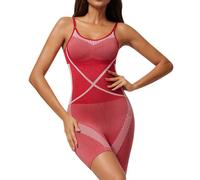 WAZHAKU Body moldeador para mujer, tanga, correa de hombro ajustable, bodysuits esculpir, mono corto de una pieza, material elástico, mono deportivo, fitness, yoga, entrenamiento, pelele, O rojo., M