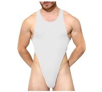 WAZHAKU Body para hombre, arco iris, transparente, tanga, sin mangas, body corto, ropa interior jumspuit, ropa interior atractiva, traje de gimnasia para hombre, mankini, ropa interior sexy, Blanco, S