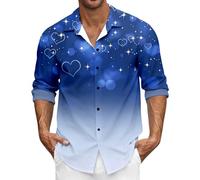 WAZHAKU Camisas hawaianas para hombres San Valentín amor corazón impresión 3D camisa solapa botón abajo manga corta ropa de calle corte moderno camisa de víspera de Año Nuevo con botones hombres