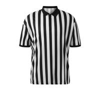 WAZHAKU Camiseta oficial de árbitro para hombre, camiseta de árbitro, camiseta de árbitro oficial en blanco y negro, camiseta de árbitro Umpire a rayas cuello vuelto, O blanco., XL