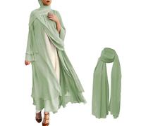 WAZHAKU Cardigan Mujeres Musulmán Cardigan Largo Maxi Vestido Mujeres Musulmana Oración Gasa Vestido Abierto Abaya Dubai Turquía Islam Kaftan Islámico Ramadán Eid Mubarak Bata de Mujer, R GN1, L