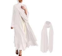 WAZHAKU Cardigan Mujeres Musulmán Cardigan Largo Maxi Vestido Mujeres Musulmana Oración Gasa Vestido Abierto Abaya Dubai Turquía Islam Kaftan Islámico Ramadán Eid Mubarak Bata de Mujer, R blanco., M