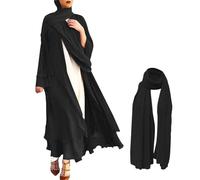 WAZHAKU Cardigan Mujeres Musulmán Cardigan Largo Maxi Vestido Mujeres Musulmana Oración Gasa Vestido Abierto Abaya Dubai Turquía Islam Kaftan Islámico Ramadán Eid Mubarak Bata de Mujer, R negro., L