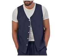 WAZHAKU Chaleco de lino para hombre, chaleco informal, chaleco de ajuste regular, chaleco de verano para hombre, cuello en V, chaleco de moda, blusa, chaqueta informal, corte regular, camisa informal