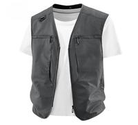 WAZHAKU Chaleco de verano para hombre, ligero, para el tiempo libre, sin mangas, fino, de trabajo, softshell, deportivo, informal, transpirable, para camping, chaqueta multifunción, O Gris Oscuro