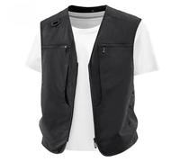 WAZHAKU Chaleco de verano para hombre, ligero, para el tiempo libre, sin mangas, fino, de trabajo, softshell, deportivo, informal, transpirable, para camping, chaqueta multifunción, O negro., M