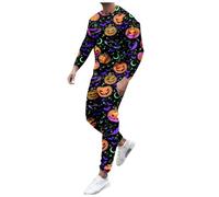 WAZHAKU Chándal para hombre, disfraz de Halloween, divertido traje de calabaza, traje de jogging, cómodo, ropa deportiva de gran tamaño, traje de dos piezas, traje de fitness, camiseta de 2 piezas y