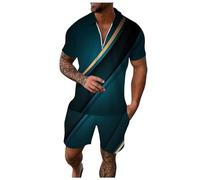 WAZHAKU Chándal para hombre, traje deportivo de gran tamaño, ropa deportiva de dos piezas, ropa de verano, polo de 2 piezas y pantalones, pijama, camiseta para correr, R Armada, 4XL