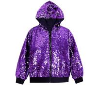 WAZHAKU Chaqueta con capucha de lentejuelas para hombre, informal, chaqueta de ocio, sudadera con capucha metálica, brillante, corte delgado, sudadera con capucha, carnaval, disfraz para fiesta, baile