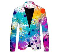 WAZHAKU Chaqueta de esmoquin para hombre, multicolor, para fiesta, carnaval, abrigo de traje, estampado hippie, graffiti, chaqueta de traje, chaqueta de traje, corte ajustado, un botón, chaqueta