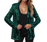 WAZHAKU Chaqueta de lentejuelas para mujer, corte ajustado, ropa exterior festiva, fiesta de neón de los años 80, abrigos brillantes de manga larga, parte delantera abierta, chaqueta de lentejuelas