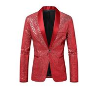 WAZHAKU Chaqueta de noche para hombre con lentejuelas brillantes, para discoteca, cena de gala, actuación escénica, carnaval steampunk, elegante, chaqueta de fiesta, R rojo., XXL