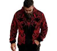 WAZHAKU Chaqueta deportiva con capucha de manga larga con estampado 3D, mitología nórdica, tatuaje, sudadera con capucha para hombre, informal, sudadera con capucha, unisex, forro polar, R4, XL