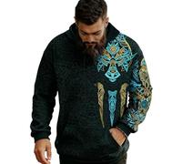 WAZHAKU Chaqueta deportiva con capucha de manga larga con estampado 3D, mitología nórdica, tatuaje, sudadera con capucha para hombre, informal, sudadera con capucha, unisex, forro polar, R2, S