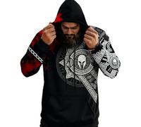 WAZHAKU Chaqueta deportiva con capucha de manga larga con estampado 3D, mitología nórdica, tatuaje, sudadera con capucha para hombre, informal, sudadera con capucha, unisex, forro polar, R1., L