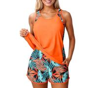 WAZHAKU Conjunto de tankini deportivo para mujer, traje de baño de dos piezas, traje de baño de verano con estampado floral, traje de baño, traje de baño con pantalones cortos, ropa de playa de