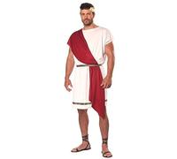 WAZHAKU Disfraz de dios griego para hombre, túnica de toga romana, túnica de emperador romano, top con falda gladiador, dioses y héroes de la antigua Grecia, disfraz para adultos y cómodo, rojo, L